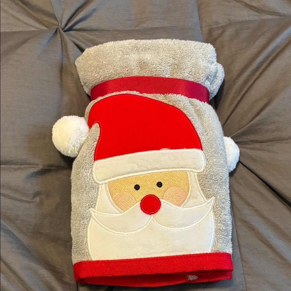Festive Santa Hand Towel - Gray and Red